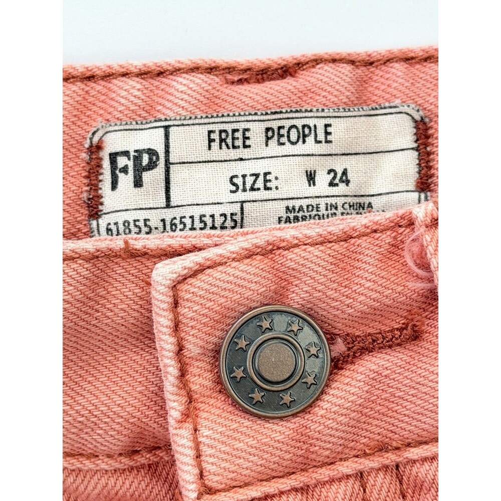 Free People Denim Cutoff Shorts Size 24 Coral Button Fly Frayed Raw Hem